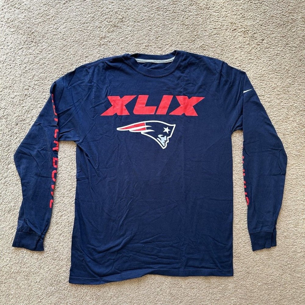 Nike Shirt Mens Medium Regular Fit Crewneck Long Sleeve Navy Blue Patriots